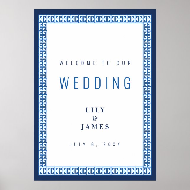 Poster Sinal de Boas-Vindas de Casamento Azul Mediterrâne (Frente)