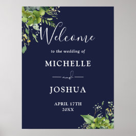 Poster Sinal de Boas-Vindas de Casamento Azul Naval Flora