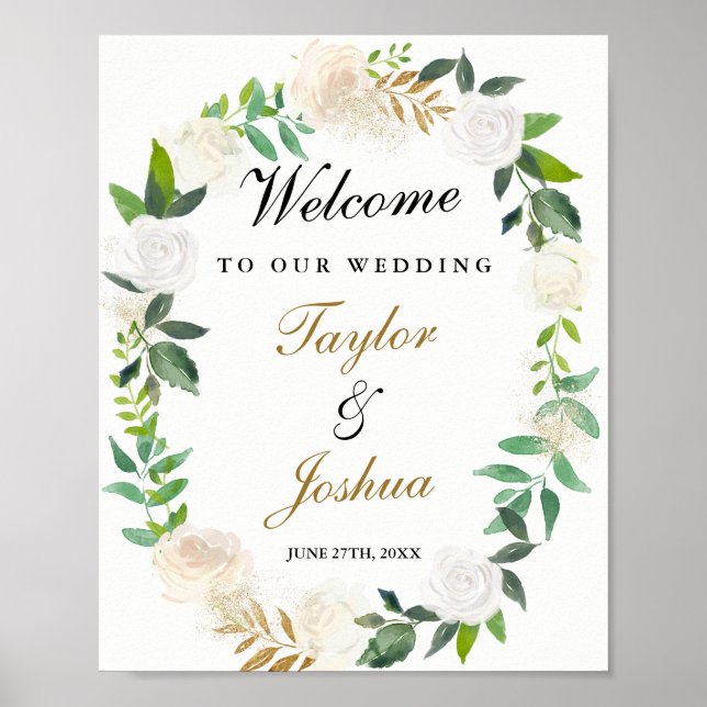 Poster Sinal de Boas-Vindas de Casamento Blush Dourado Aq (Frente)