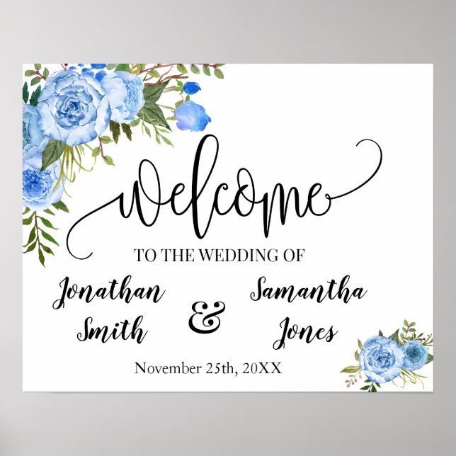 Poster Sinal de boas-vindas de casamento boho chic azul s (Frente)