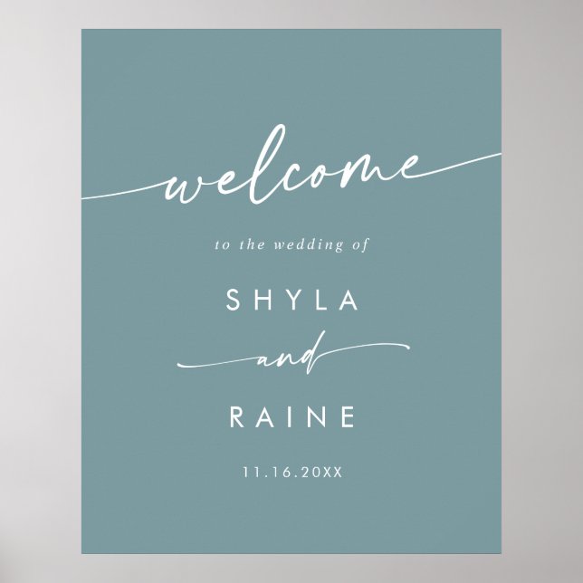 Poster Sinal de Boas-Vindas de Casamento Boho Chic Seafoa (Frente)