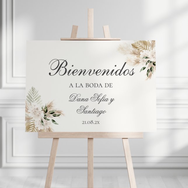Poster Sinal de Boas-vindas de Casamento Boho em espanhol (Bienvenidos a nuestra Boda)