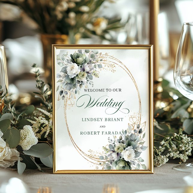 Poster Sinal de Boas-Vindas de Casamento Botânico Boho Cl (Classic Boho Botanical Wedding Welcome Sign)