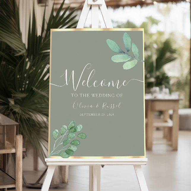 Poster Sinal de Boas-Vindas de Casamento Botânico em Verd (Criador carregado)