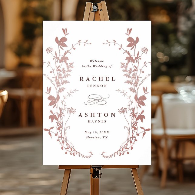 Poster Sinal de Boas-Vindas de Casamento Botânico Rosa Po (Criador carregado)