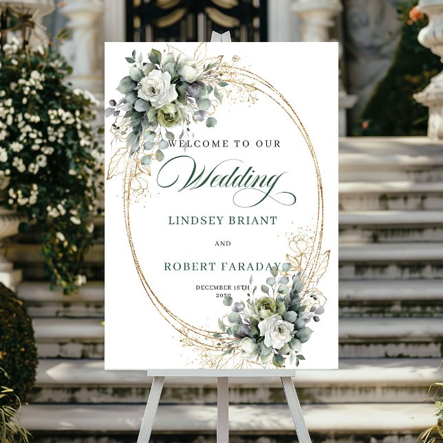 Poster Sinal de Boas-Vindas de Casamento Botânico Rústico (Rustic Botanical Bohemian Wedding Welcome Sign)