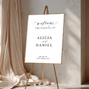 Poster Sinal de boas-vindas de casamento branco elegante 