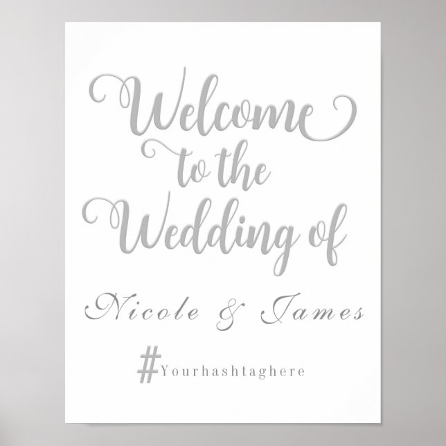 Póster Sinal de Boas-Vindas de Casamento Cinza e Branco c (Frente)