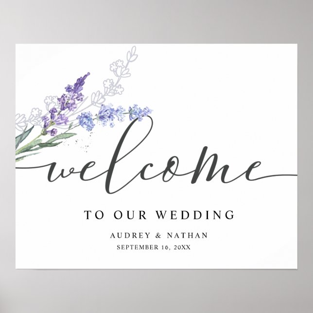 Poster Sinal de Boas-Vindas de Casamento com Aguarela Lav (Frente)