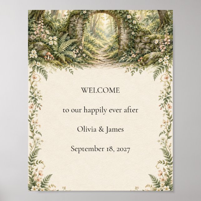 Poster Sinal de Boas-Vindas de Casamento com Arco da Flor (Frente)