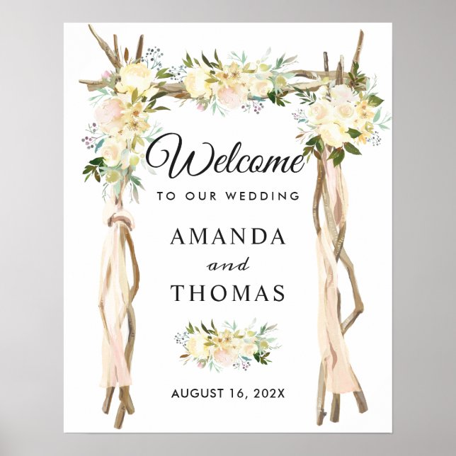 Poster Sinal de Boas-Vindas de Casamento com Arco de Árvo (Frente)