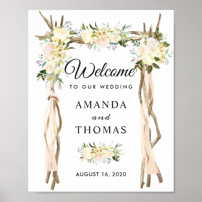 Poster Sinal de Boas-Vindas de Casamento com Arco de Árvo (Frente)