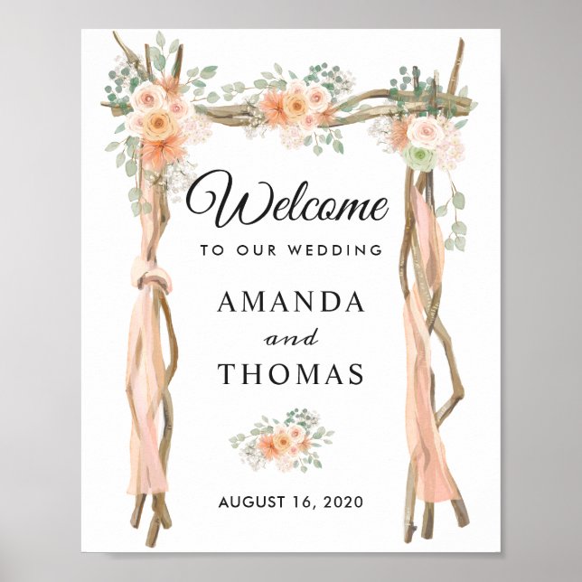 Poster Sinal de Boas-Vindas de Casamento com Arco de Made (Frente)