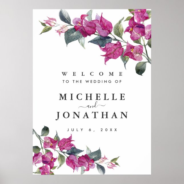 Poster Sinal de Boas-Vindas de Casamento com Bougainville (Frente)