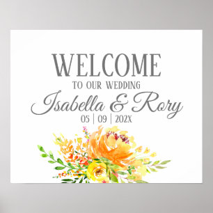 Poster Sinal de Boas-Vindas de Casamento com Buquê de Ver
