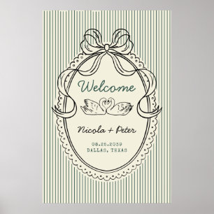 Poster Sinal de Boas-Vindas de Casamento com Cisne Desenh