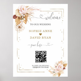 Poster Sinal de Boas-Vindas de Casamento com Código QR Fl