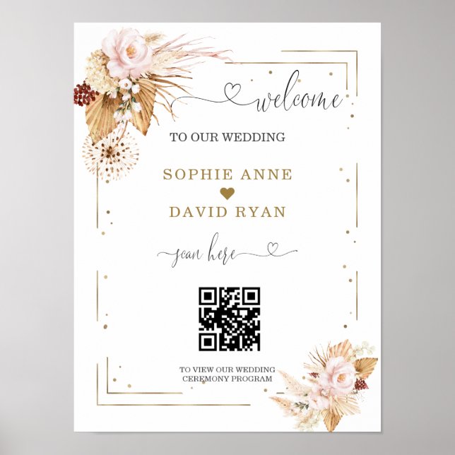 Poster Sinal de Boas-Vindas de Casamento com Código QR Fl (Frente)