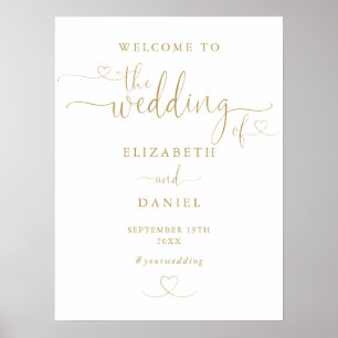 Poster Sinal de Boas-Vindas de Casamento com Coração Dour