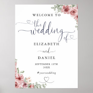 Poster Sinal de Boas-Vindas de Casamento com Coração Flor