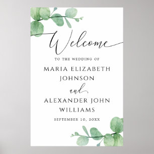 Poster Sinal de Boas-Vindas de Casamento com Eucalipto
