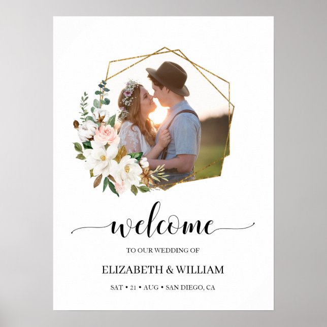 Poster Sinal de Boas-Vindas de Casamento com Floral de Ma (Frente)