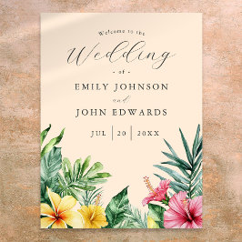 Poster Sinal de Boas-Vindas de Casamento com Flores Tropi