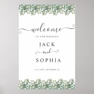 Poster Sinal de Boas-Vindas de Casamento com Folhagem de