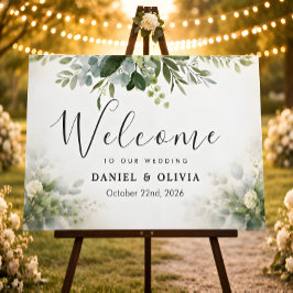 Poster Sinal de Boas-Vindas de Casamento com Folhagem Ver