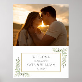 Poster Sinal de Boas-Vindas de Casamento com Foto de Folh