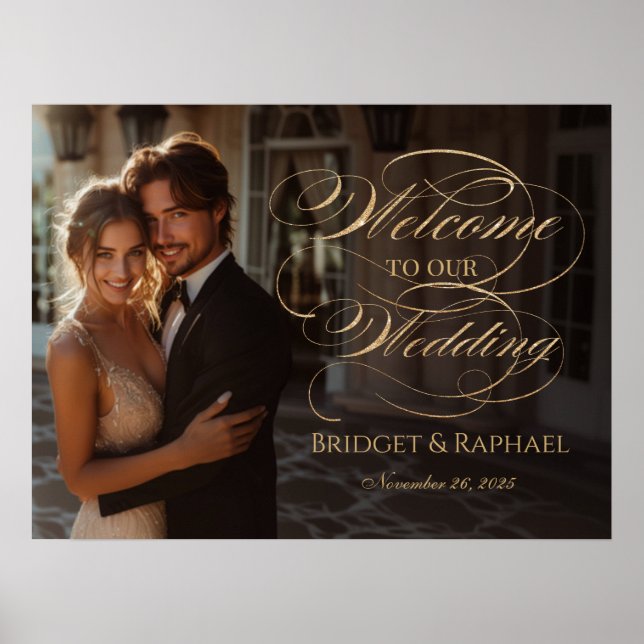 Poster Sinal de boas-vindas de casamento com foto, elegan (Frente)