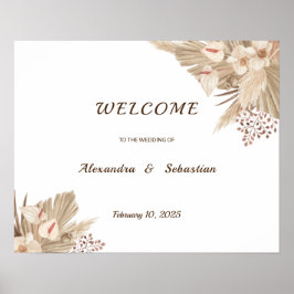 Poster Sinal de Boas-Vindas de Casamento com Grama Pampa 