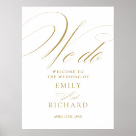 Poster Sinal de Boas-Vindas de Casamento com Letra Dourad
