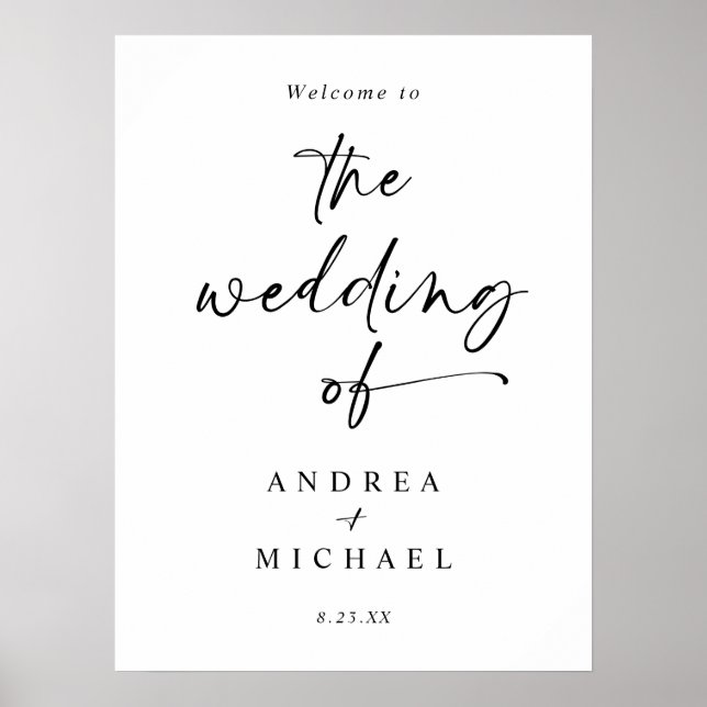 Poster Sinal de Boas-Vindas de Casamento com Letra Manual (Frente)