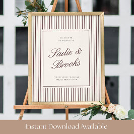 Poster Sinal de Boas-Vindas de Casamento com Listra Fina