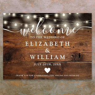 Poster Sinal de Boas-Vindas de Casamento com Luzes de Cor