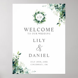 Poster Sinal de Boas-Vindas de Casamento com Monograma de