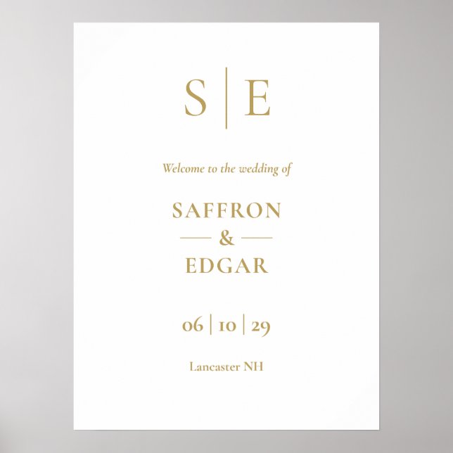Poster Sinal de Boas-Vindas de Casamento com Monograma de (Frente)