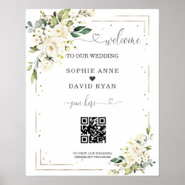 Poster Sinal de Boas-Vindas de Casamento com QR Code de C
