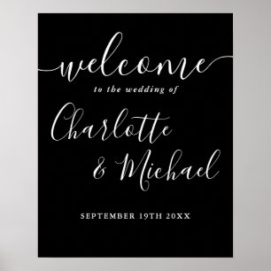 Poster Sinal de boas-vindas de casamento com roteiro pret