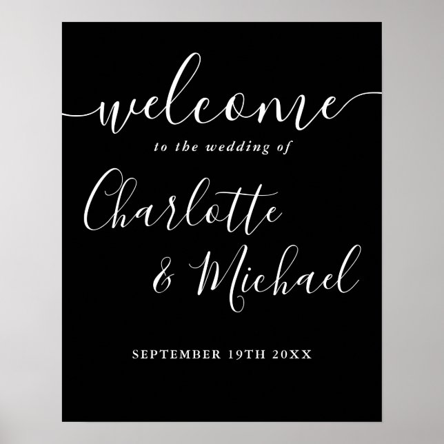 Poster Sinal de boas-vindas de casamento com roteiro pret (Frente)