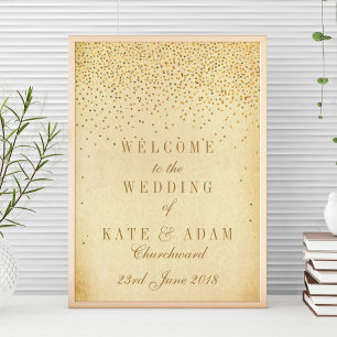 Poster Sinal de Boas-Vindas de Casamento Confete Dourado