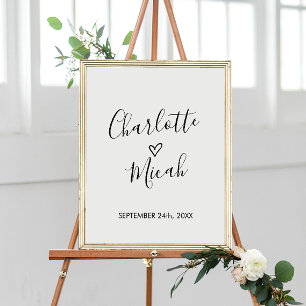 Poster Sinal de Boas-vindas de Casamento Coração Desenh