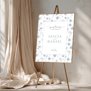 Poster Sinal de boas-vindas de casamento de flores silves