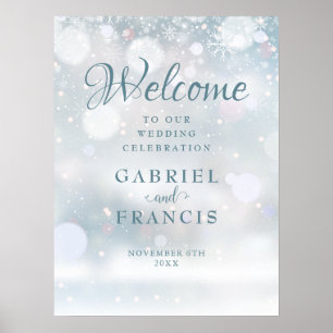 Poster Sinal de Boas-Vindas de Casamento de Inverno Floco