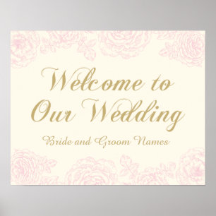 Póster Sinal de Boas-Vindas de Casamento   Design Floral 