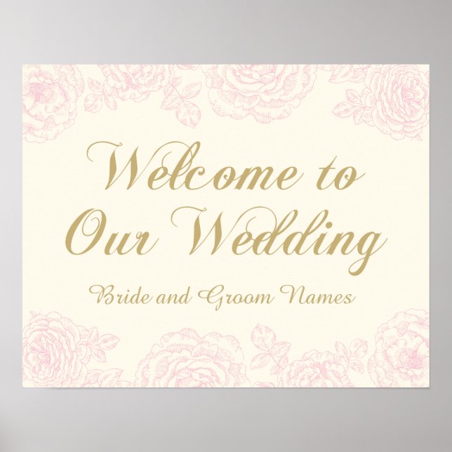 Póster Sinal de Boas-Vindas de Casamento | Design Floral  (Frente)
