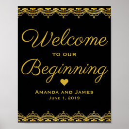Poster Sinal de Boas-Vindas de Casamento | Dourada renda 