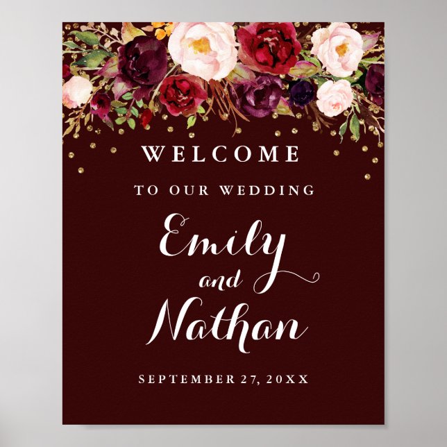 Poster Sinal de Boas-Vindas de Casamento Dourado Confete  (Frente)