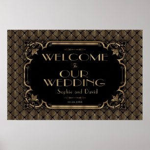 Poster Sinal de Boas-Vindas de Casamento Dourado Glamouro